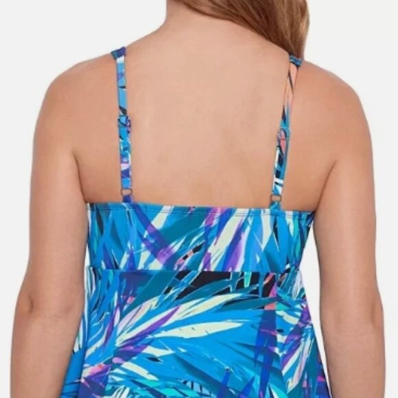 Swim Solutions Multi Color Printed Slimming One Piece Swimdress Swimsuit NWT! - Picture 2 of 4